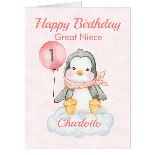 Big 1st Birthday Great Niece Card (Front)