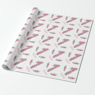 Big 1st Birthday Green Foliage Girl Pink Flowers Wrapping Paper