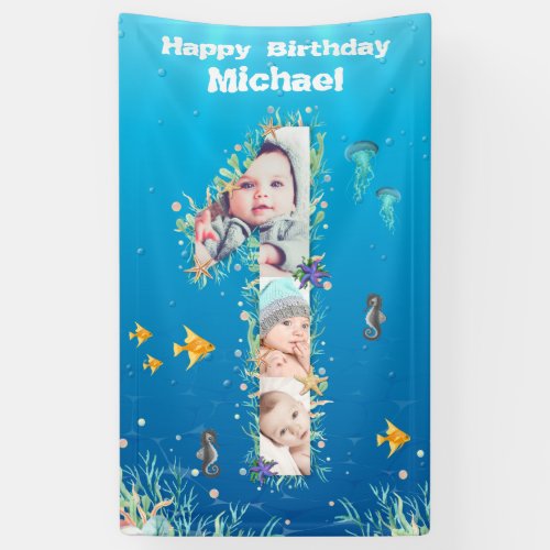 Big 1st Birthday Under The Sea Photo Collage Banner