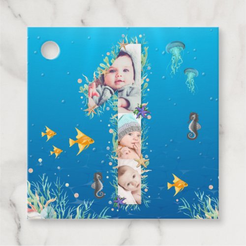 Big 1st Birthday Under The Sea Photo Collage Favor Tags