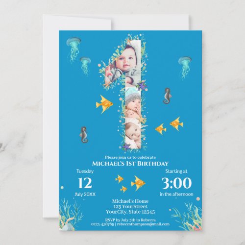 Big 1st Birthday Under The Sea Photo Collage Invitation
