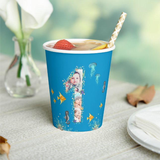 Big 1st Birthday Under The Sea Photo Collage Paper Cups (Insitu)
