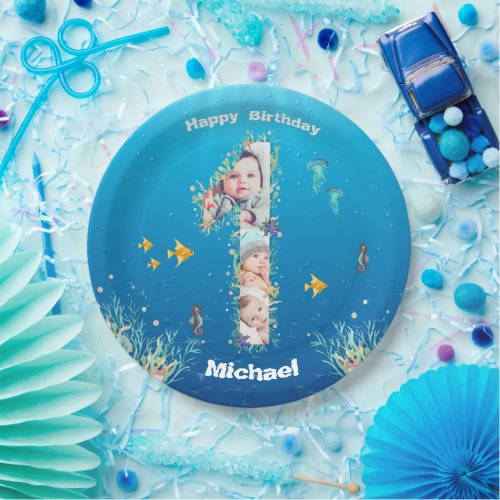 Big 1st Birthday Under The Sea Photo Collage Paper Plates