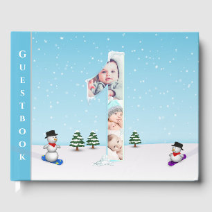Big 1st Birthday Winter Snow Ice Collage Photo Guest Book