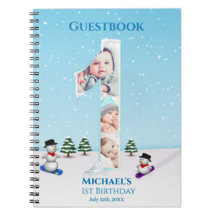Big 1st Birthday Winter Snow Ice Photo Guest Book