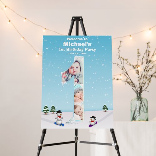 Big 1st Birthday Winter Snow Ice Photo Welcome