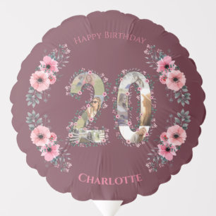 Big 20th Birthday Girl Pink Flower Photo Collage Balloon