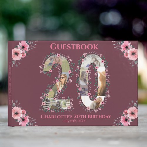 Big 20th Birthday Photo Collage Flower Girl Pink Guest Book