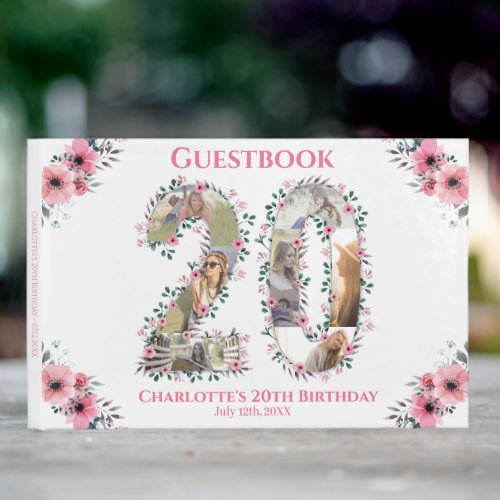 Big 20th Birthday Photo Collage Flower Girl White Guest Book
