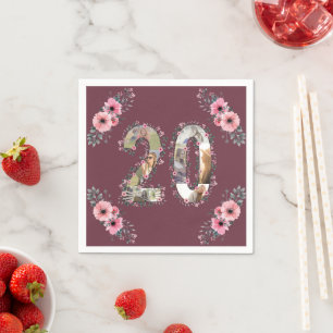 Big 20th Birthday Photo Collage Girl Pink Flower Napkins