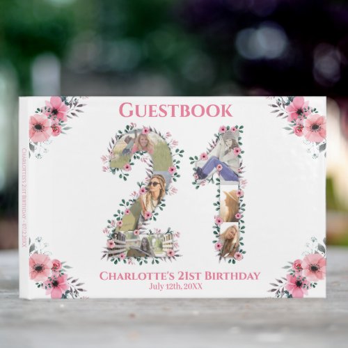 Big 21st Birthday Photo Collage Flower Girl White Guest Book