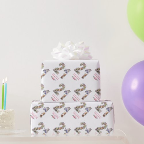 Big 21st Birthday Photo Collage Pink Flower White Wrapping Paper
