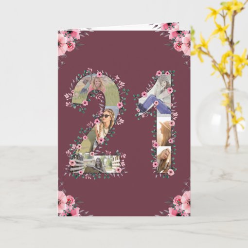 Big 21st Birthday Photo Collage Pink Flower Woman Card Zazzle — free download