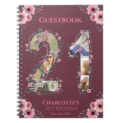 Big 21st Birthday Photo Pink Flower Guest Book