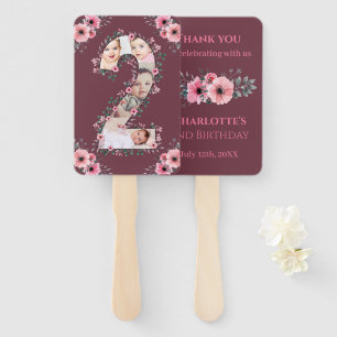 Big 2nd Birthday Girl Photo Collage Pink Flower Hand Fan