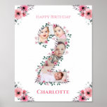 Big 2nd Birthday Girl Photo Collage Pink Flower Poster at Zazzle