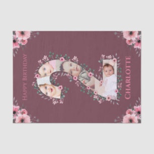 Big 2nd Birthday Girl Photo Collage Pink Flower Tissue Paper