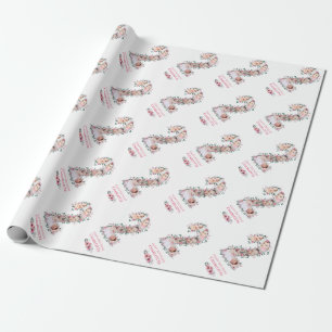 Big 2nd Birthday Girl Photo Collage Pink Flower Wrapping Paper