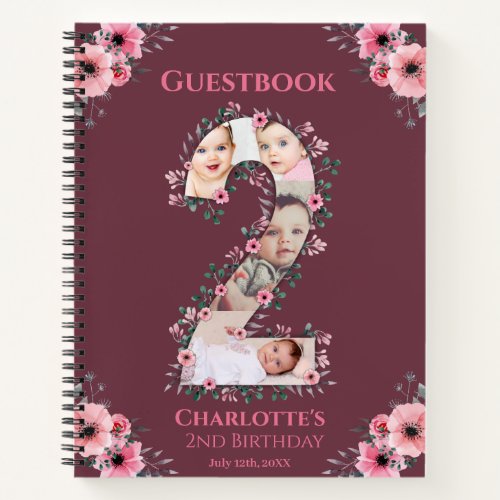 Big 2nd Birthday Girl Photo Pink Flower Guest Book