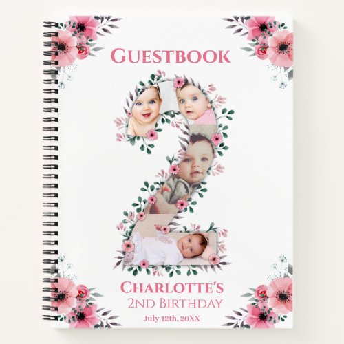 Big 2nd Birthday Girl Photo Pink Flower Guest Book