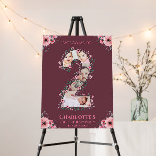 Big 2nd Birthday Girl Photo Pink Flower Welcome Foam Board