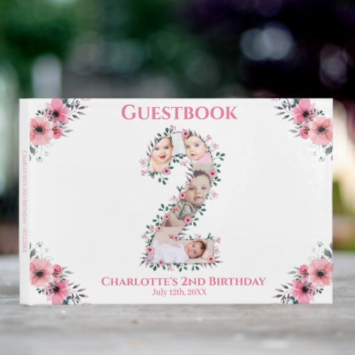 Big 2nd Birthday Photo Collage Flower Girl White Guest Book