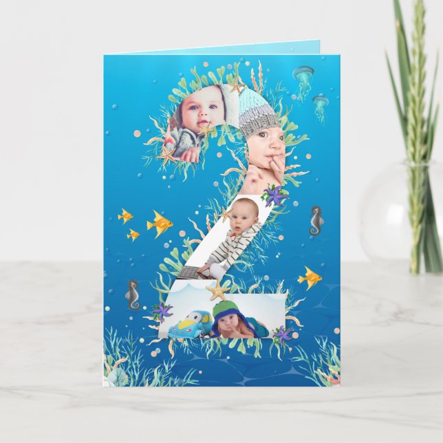 Big 2nd Birthday Under The Sea Photo Collage Card (Front)