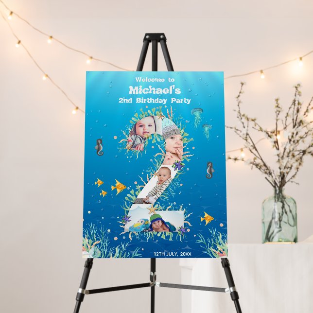 Big 2nd Birthday Under The Sea Photo Welcome Foam Board (In Situ (Stand))