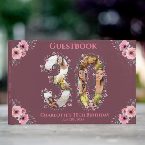 Big 30th Birthday Photo Collage Flower Woman Guest Book