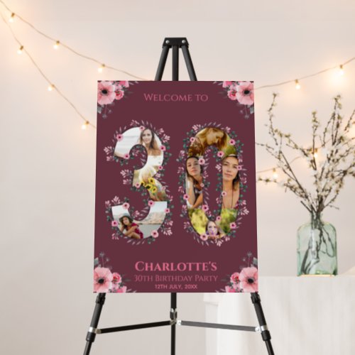 Big 30th Birthday Photo Pink Flower Welcome Foam Board