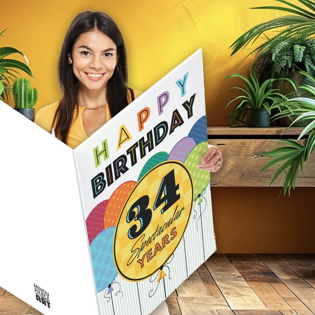 Big 34th Birthday Colorful Balloon  Card (Creator Uploaded)