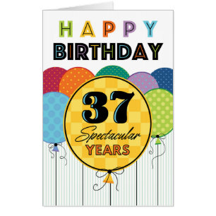 Big 37th Birthday Colorful Balloon Card