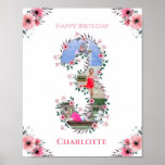 Big 3rd Birthday Girl Photo Collage Pink Flower Poster at Zazzle