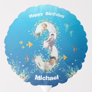 Big 3rd Birthday Photo Collage Under The Sea Balloon