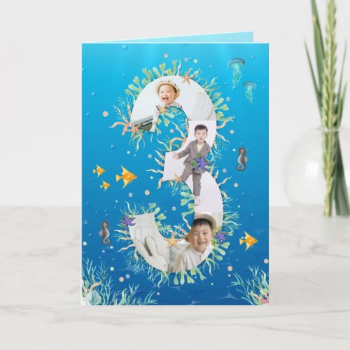 Big 3rd Birthday Under The Sea Photo Collage Card