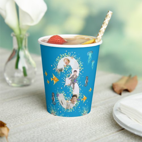 Big 3rd Under The Sea Birthday Photo Collage Paper Cups