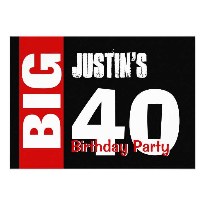 Big 40 Birthday Modern Red White Black B394 Custom Invitations