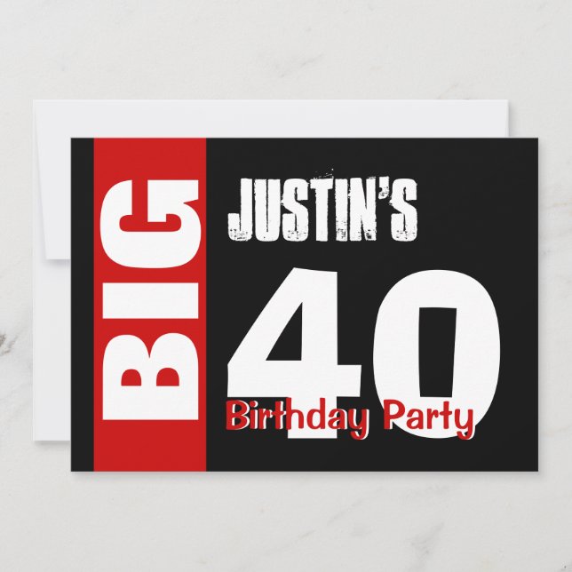 Big 40 Birthday Modern Red White Black B394 Invitation (Front)