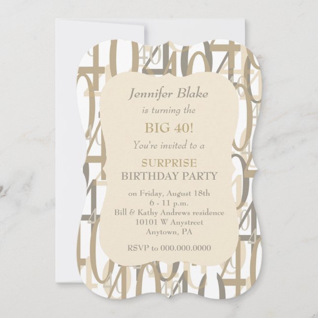 Big 40 Gold Birthday Party Invitation (Front)