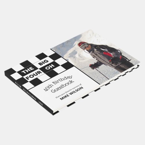 Big 4 Oh Photo Black White Checkered 40th Birthday Guest Book