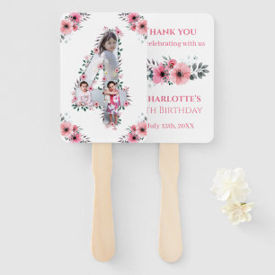 Big 4th Birthday Girl Photo Collage Pink Flower Hand Fan