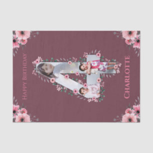 Big 4th Birthday Girl Photo Collage Pink Flower Tissue Paper