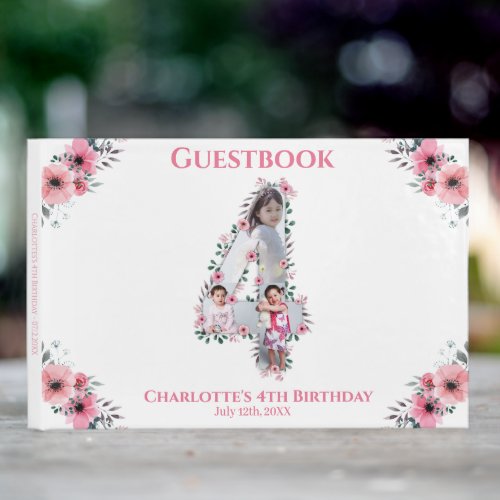 Big 4th Birthday Photo Collage Flower Girl White Guest Book