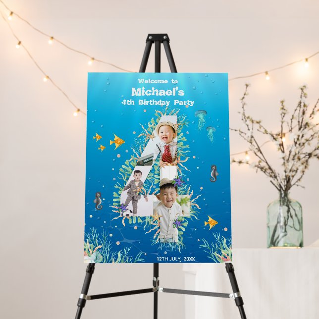 Big 4th Birthday Under The Sea Photo Welcome Foam Board (In Situ (Stand))