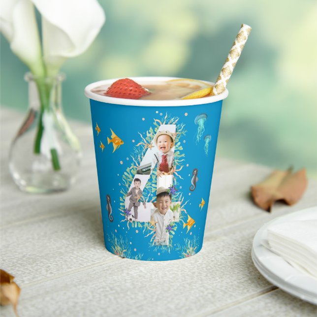 Big 4th Under The Sea Birthday Photo Collage Paper Cups (Insitu)