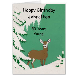 Big 50 Birthday Female Deer Pine Tree Green Card