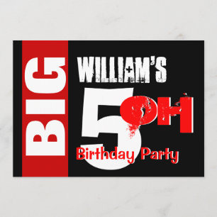 Big 50 Birthday Modern Red White Black W1732 Invitation