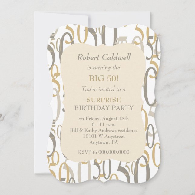 Big 50 Gold Birthday Party Invitation (Front)