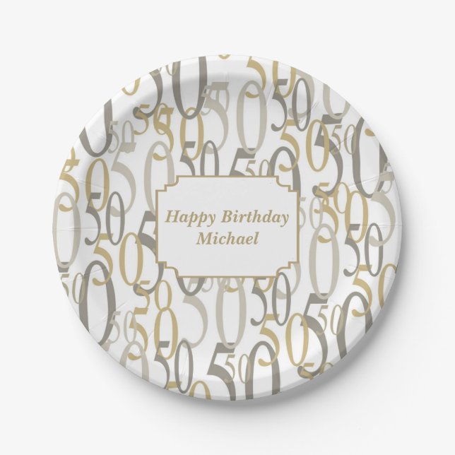 Big 50 Personalized Birthday Party Paper Plates (Front)