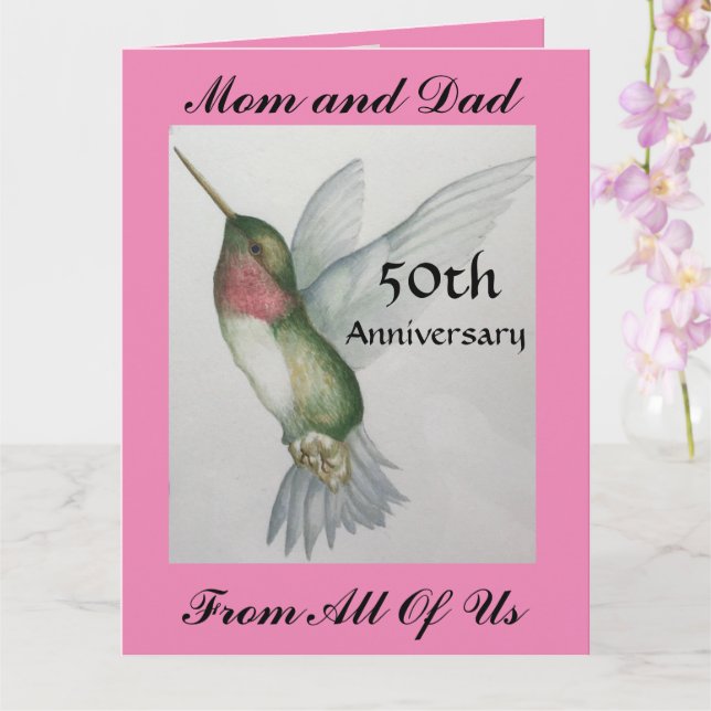 BIG 50th Mom Dad Happy Anniversary From All Of Us Card (Orchid)
